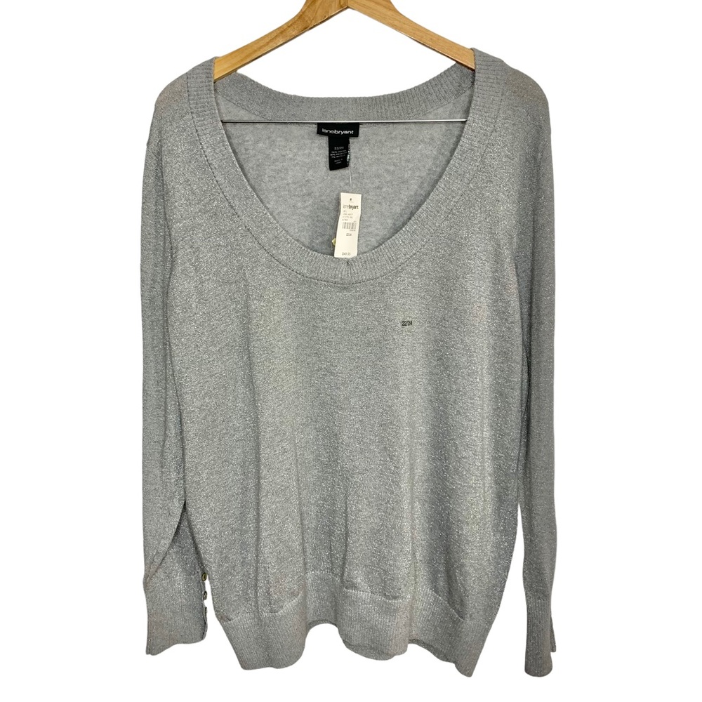 LANE BRYANT Silver Metallic V Neck Button Cuff Sweater Sz 22/24